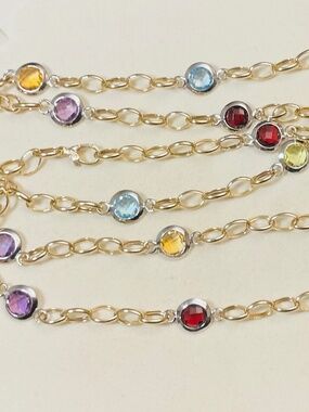 🇮🇹 Italian Solid Two-Tone 14K Gold & Genuine Faceted Multi-Gemstone Necklace